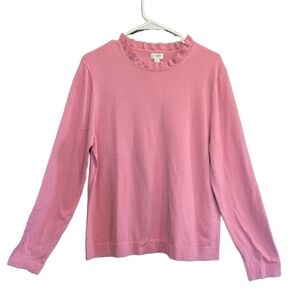 J. Crew Womens Pink Cotton Ruffled Neck Long Sleeve Sweater Size XL